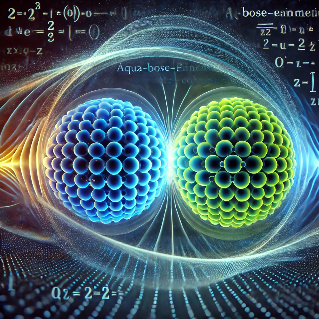 
			A stunning 3D visualization of Aqua-Bose–Einstein Condensate Port Vapor-Light Coherence (ABEC) dynamics. 
			The image features two glowing spherical Bose-Einstein condensate (BEC) surfaces, one in radiant blue and the other in vibrant green, connected by dynamic lightwave paths in a seamless flow. 
			Surrounding the spheres are concentric vapor pressure bands in soft translucent hues, creating a glowing balance of energy transfer. 
			Between the spheres, intricate wavefront patterns weave harmoniously, symbolizing lossless energy transmission through the vapor-light coherence. 
			Mathematical symbols and equations subtly overlay the image, representing spherical harmonics, vapor pressure gradients, and differential equations. 
			The background is dark with faint cosmic gradients, highlighting the glowing interactions and the precision of ABEC’s energy mapping system.
		