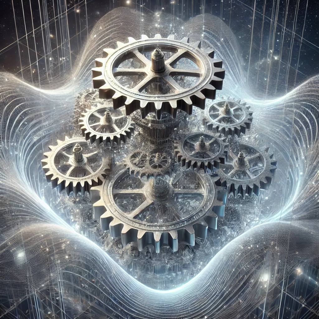 
		
			light-woven crystal gears, resembling an ethereal mithril-like structure. 
			These gears integrate seamlessly into the waal knot energy lattice, highlighting the dynamic interplay between mechanical and energy systems.
			
		