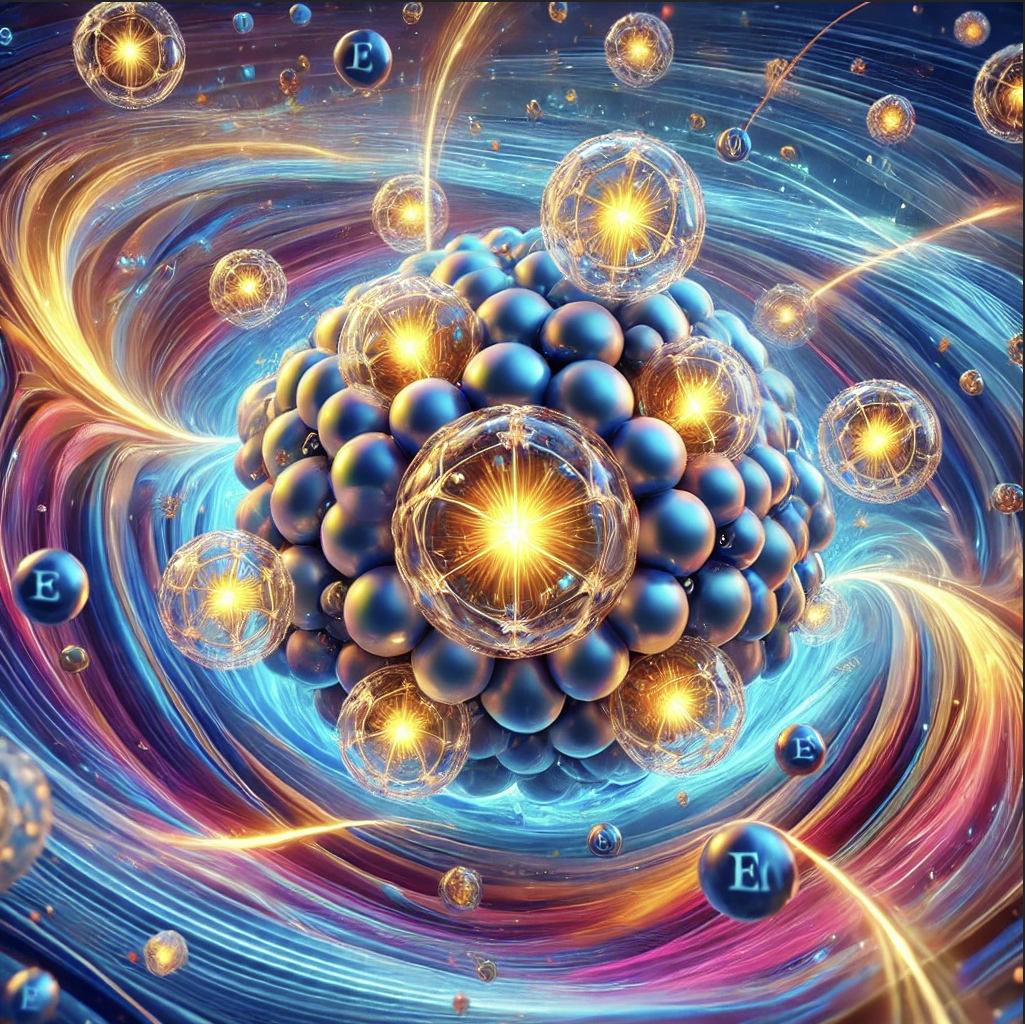 
		  	Here's the illustration that captures the idea of quarks within a proton floating in a zero-gravity liquid solution. The quarks are depicted as bright, glowing bulbs, interconnected by swirling vortices that resemble bubbles with surface tension properties. The vibrant and fluid nature of the solution, combined with faint lines of electromagnetic radiation emanating from the quarks, helps convey the dynamic energy flow within this system. This visualization should align well with the concept you described and offers a rich, colorful depiction of the interactions at play.
		  