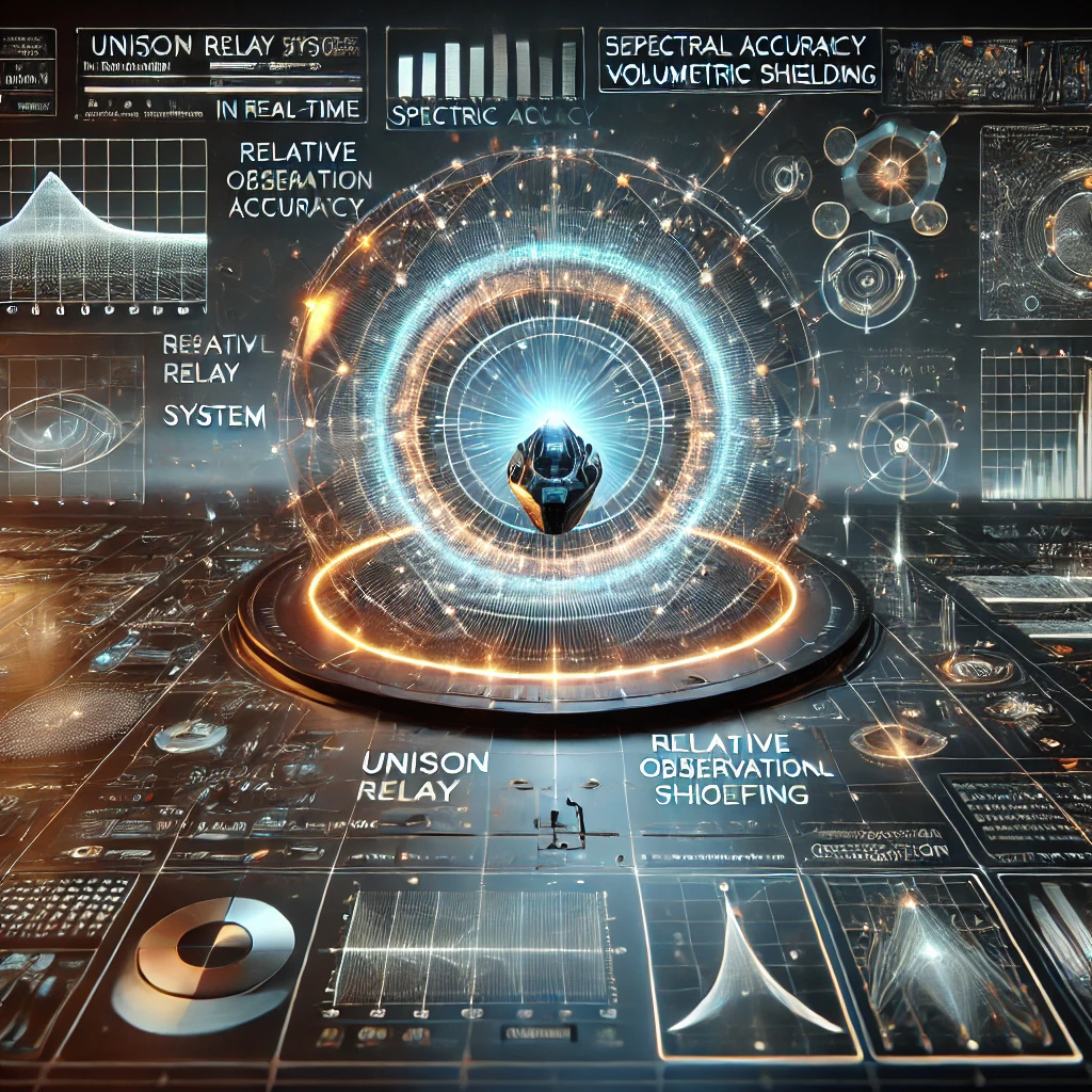 
		
			Unison Relay system, depicting the vessel’s shielding and observational accuracy in a sleek, futuristic style. 
			It integrates math equations, volumetric proofs, and real-time impact mapping to show how threats are detected and managed dynamically.
			
		